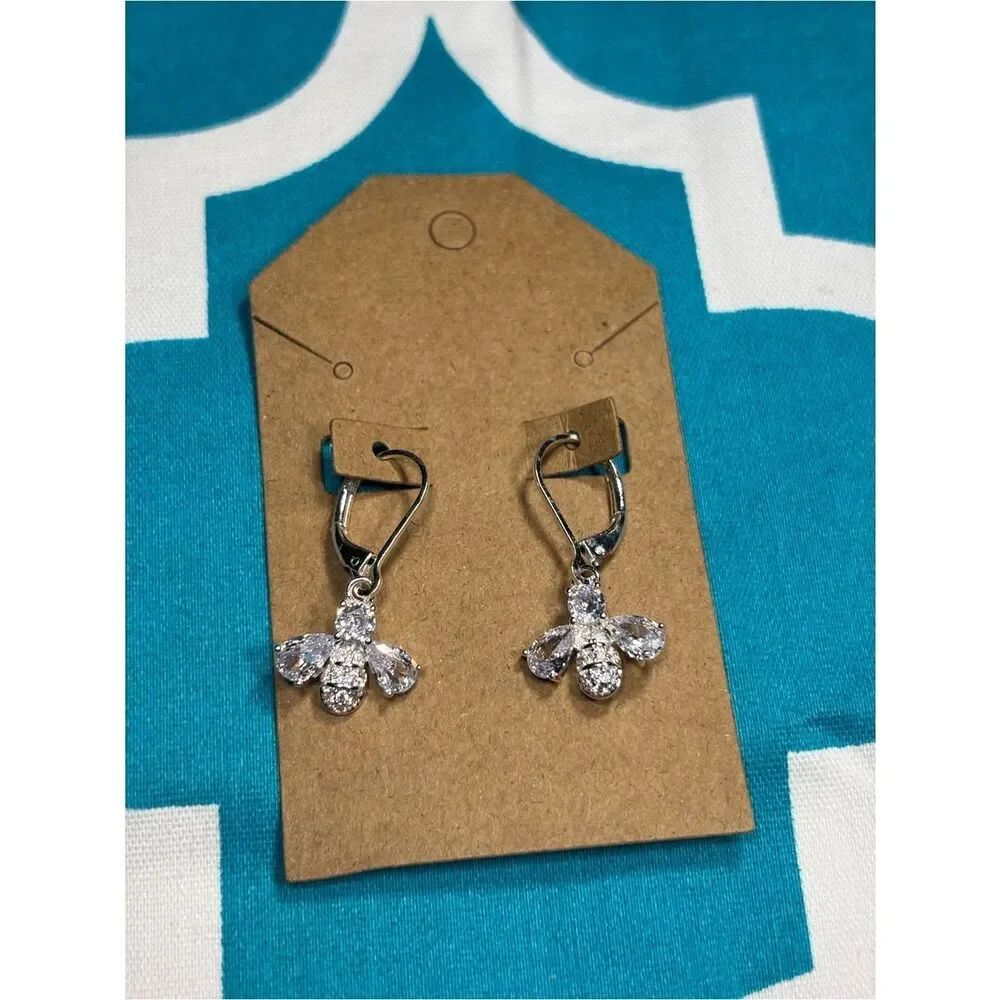 New Silver Crystal Bumblebee Drop Earrings - Women's Jewelry